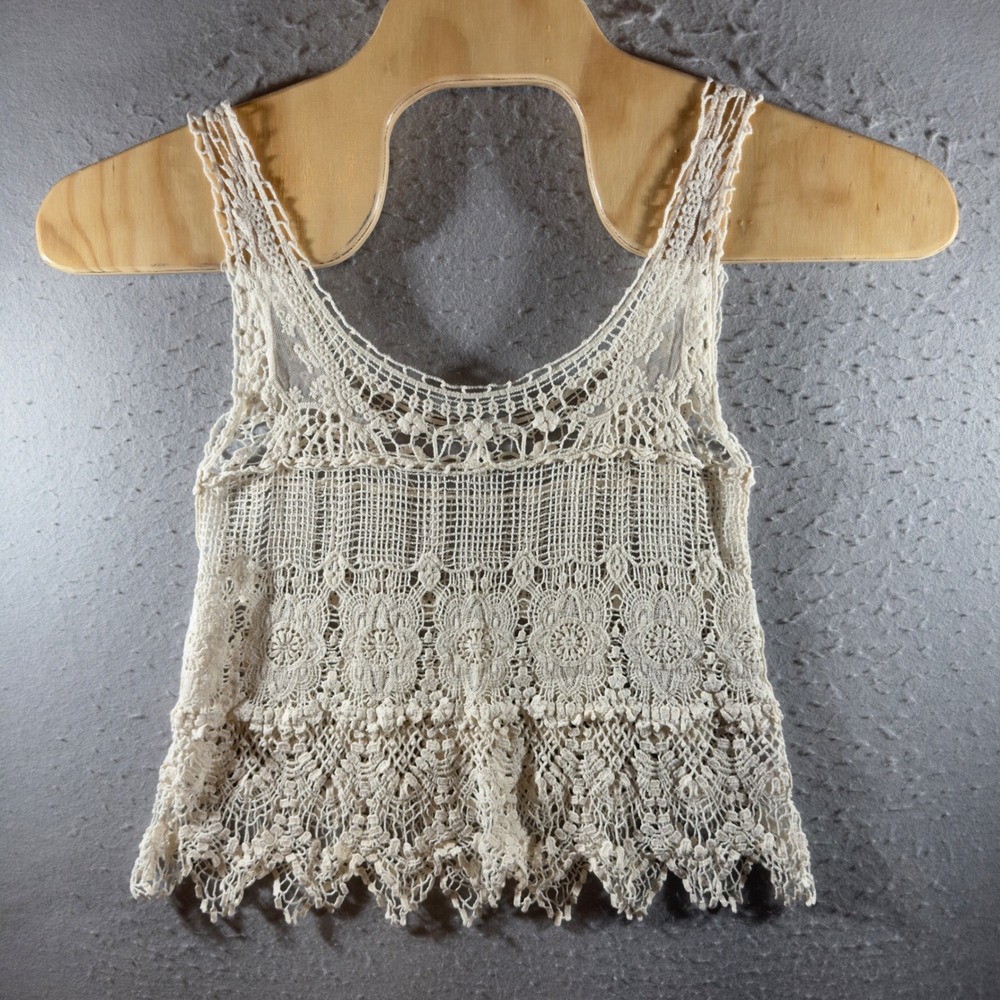 1684 | Vintage Boho Crochet Lace Cottagecore Tank Top Cream Women Medium